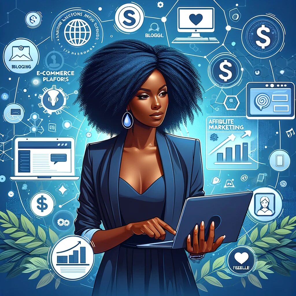 The Basics of Making Money Online with a young black woman on her laptop.