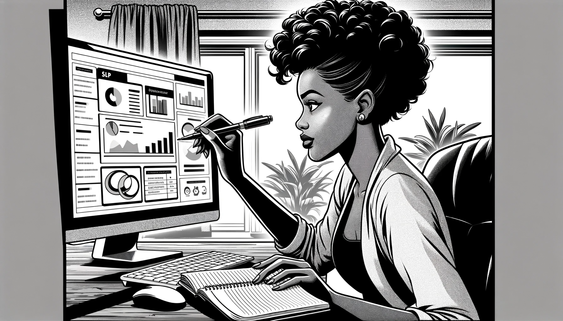 Young black woman learning digital marketing at a computer