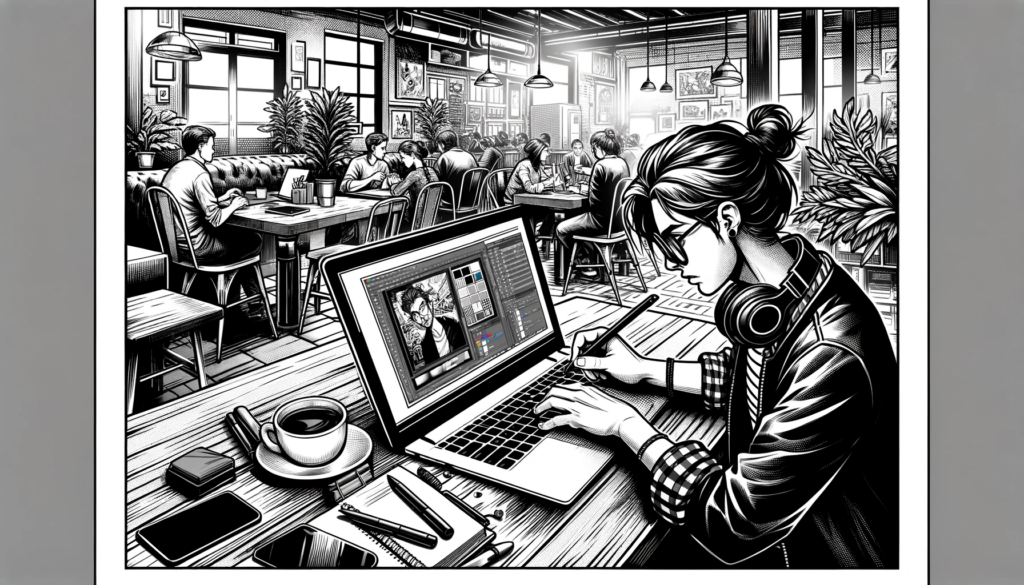 Woman with a work from home job at a cafe on her laptop