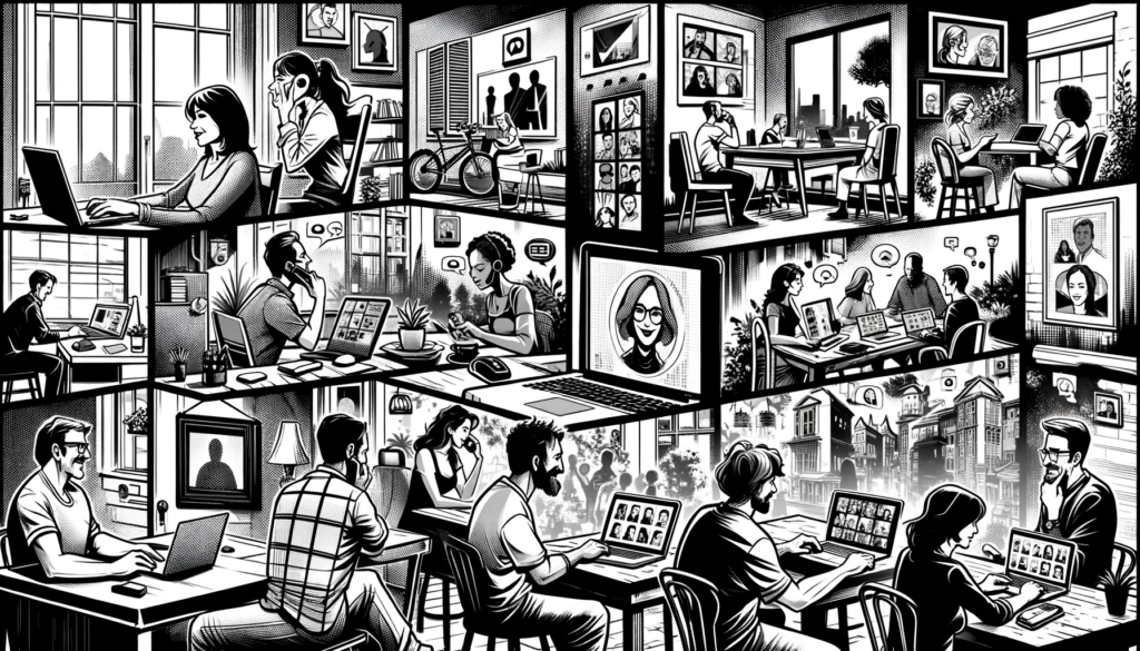 Collage black and white of work from home jobs