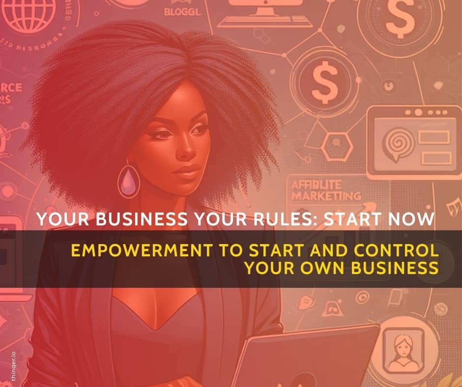 Your business your rules. Launch your business. Black woman with laptop